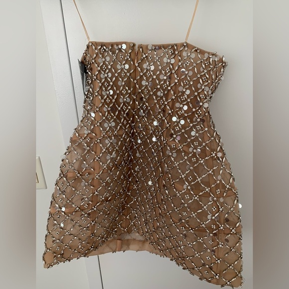 CURRENT SEASON Retrofete KATHLEEN CRYSTAL EMBELLISHED DRESS Silver Nude NWT - Picture 11 of 12